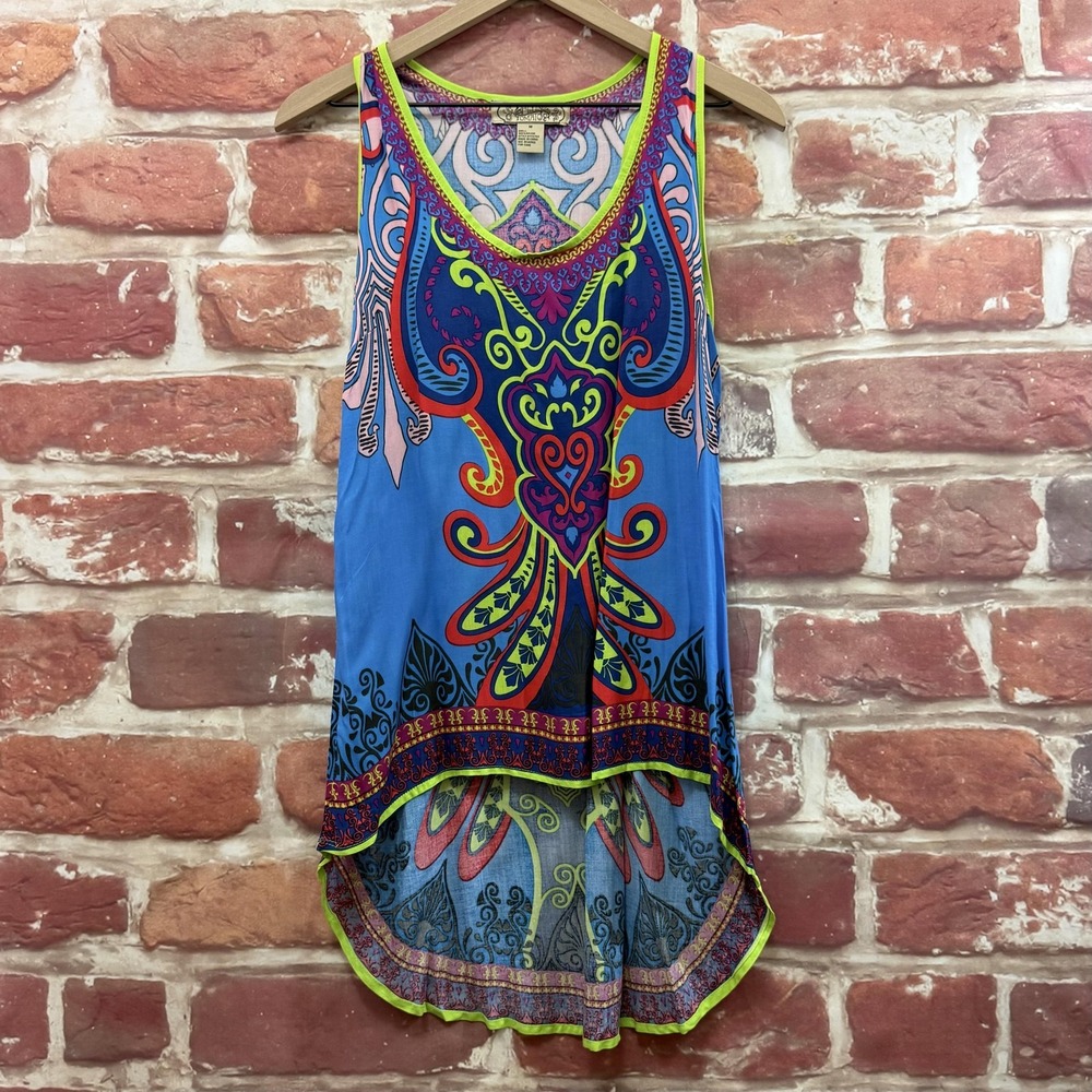 Flying Tomato Tunic Top Women's Medium Multicolor Boho Floral Hi Low Tank Shirt